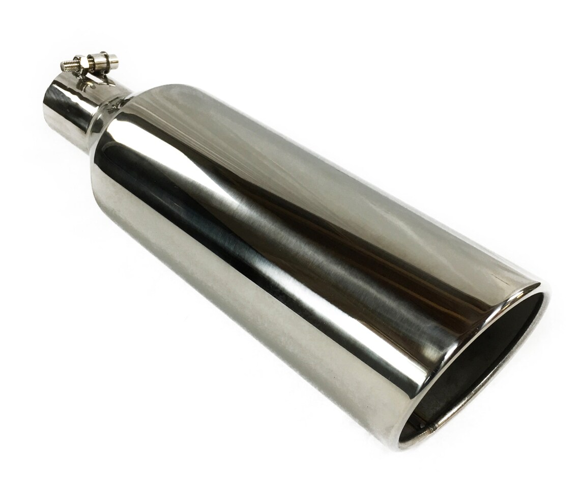 Exhaust Tip 6.00 Dia X 18.00 Long 2.50 Inlet Bolt On Rolled Slant