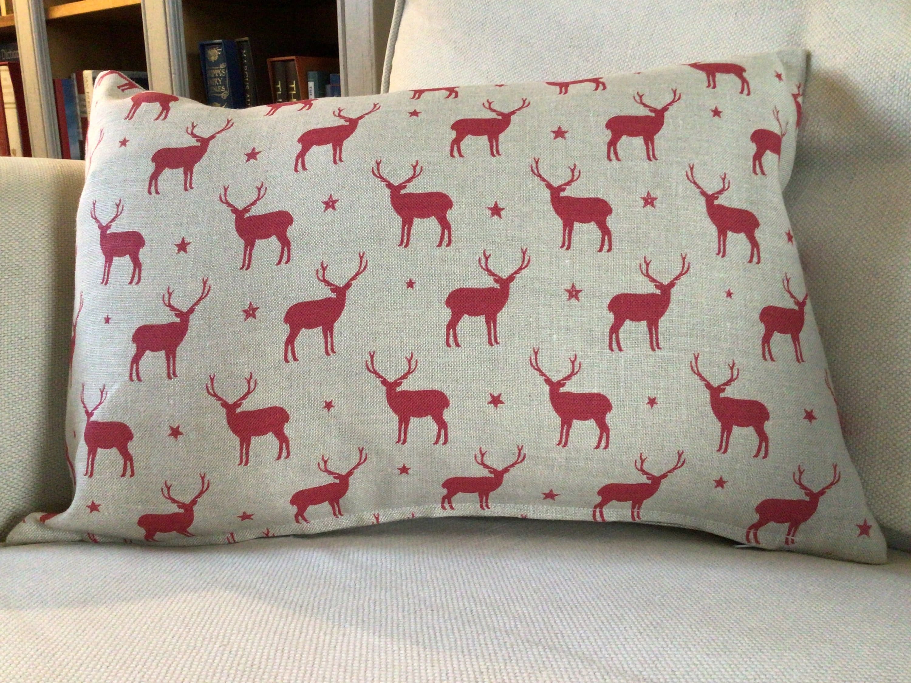 Stags Cushion Covers in Peony and Sage Linen