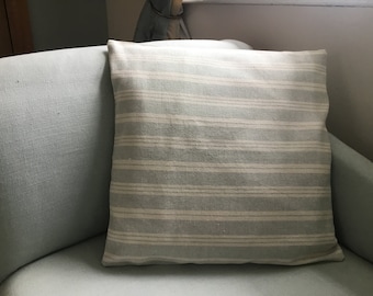 Cushion Covers in duck egg blue stripe fabric by Susie Watson