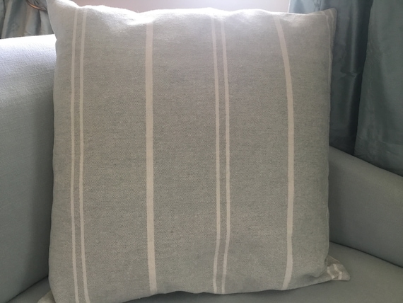Duck Egg Blue Linen Cushion Cover, Vintage Stripe, Handmade
