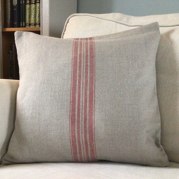 French design Grainsack with red stripe on soft linen Cushion Covers