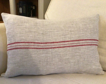 Cushion Covers In Peony and Sage Swiss Stripe Grainsack