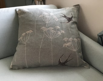 Swallow Cushion Cover: Sarah Hardaker Wiveton Linen, Handmade