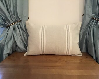 Cushion covers in grey stripe linen by Susie Watson