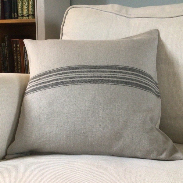 French Grainsack with Black stripe soft linen Cushion Covers