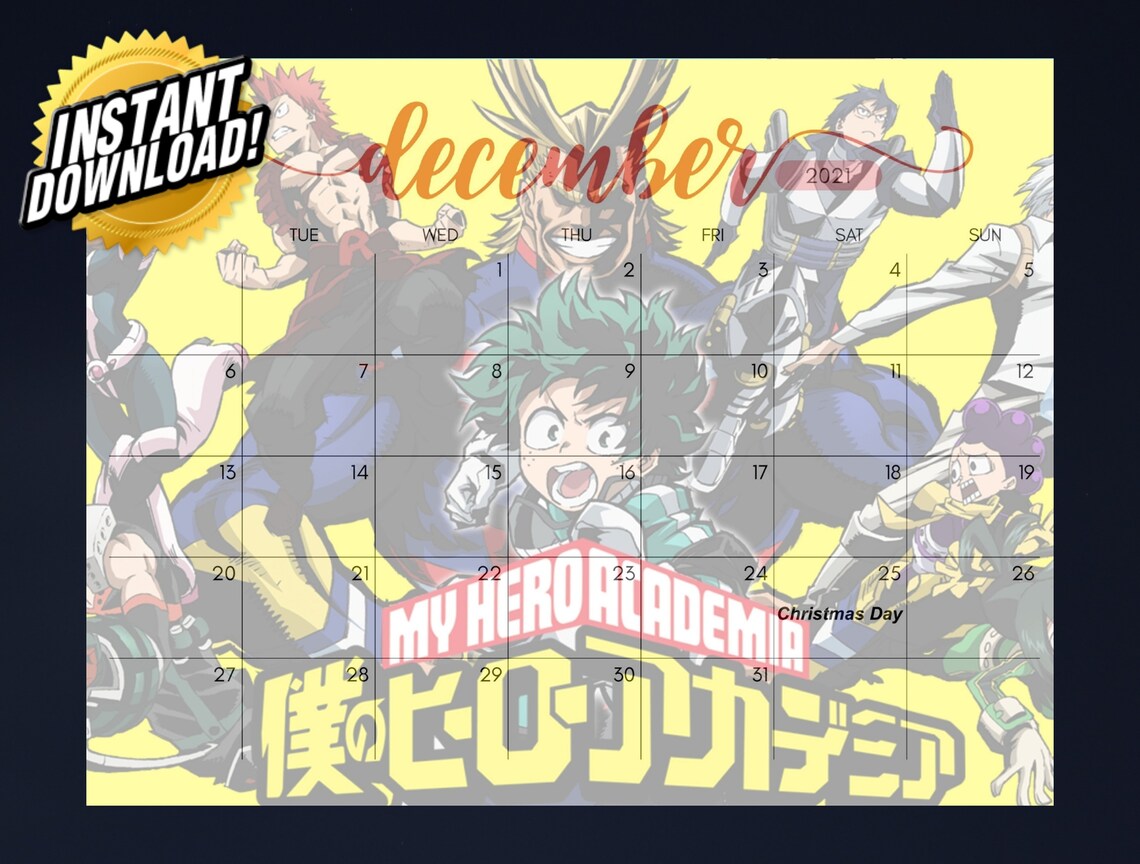 My Hero Academia Julio Diciembre Calendario Etsy