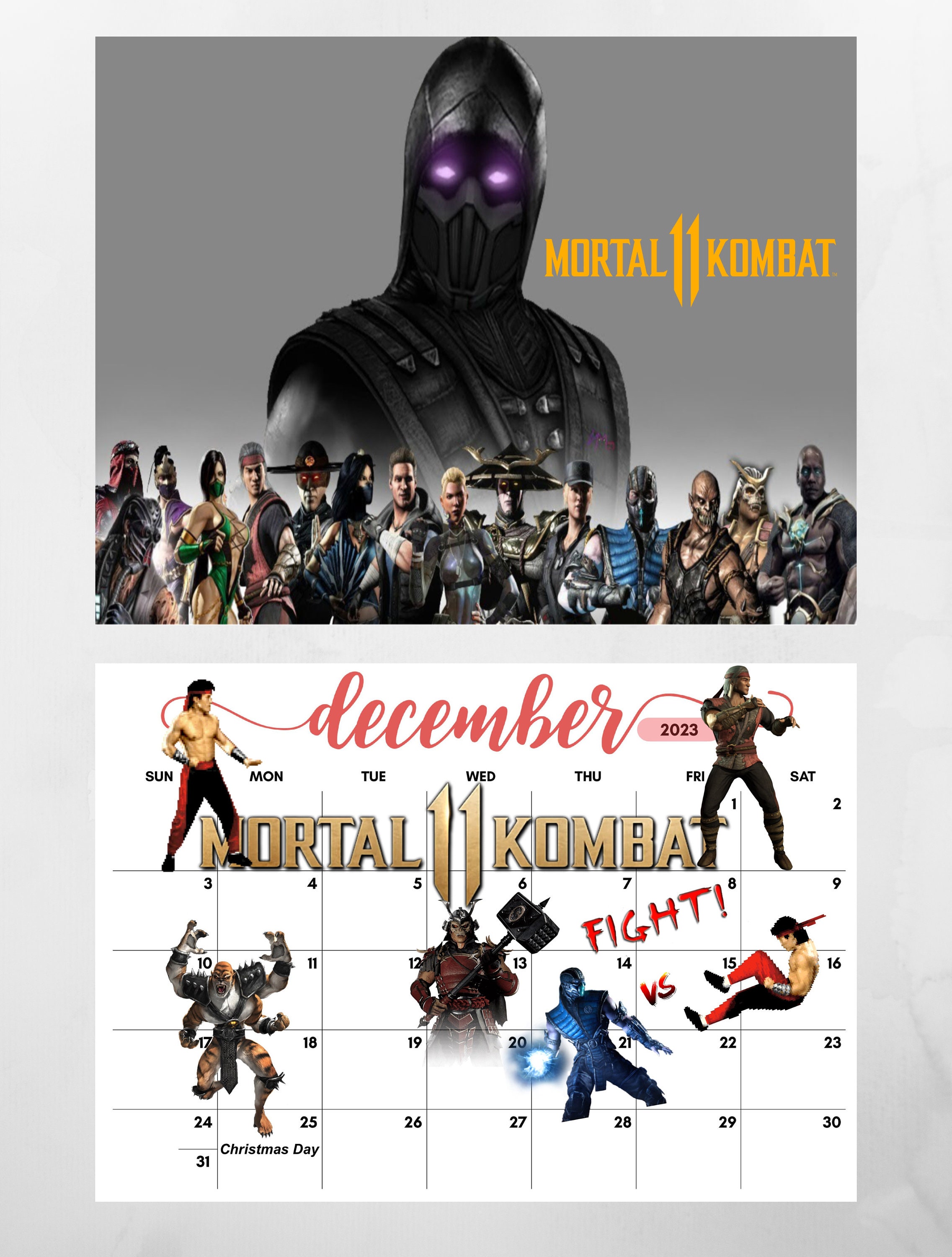 Mortal Kombat 11 2023 Calendar Etsy Australia