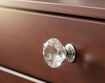Crystal Glass Silver Base Cabinet Drawer Pulls Diamond Shape Knobs For Kitchen Dresser Bathroom
