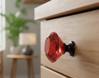 4pcs Red Diamond Shaped Cabinet Knobs For Kitchen Bathroom Wardrobe Handle Vanity Dresser