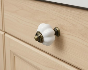 6 pomos de acrílico blanco vintage con forma de calabaza para armarios, cómodas y muebles.