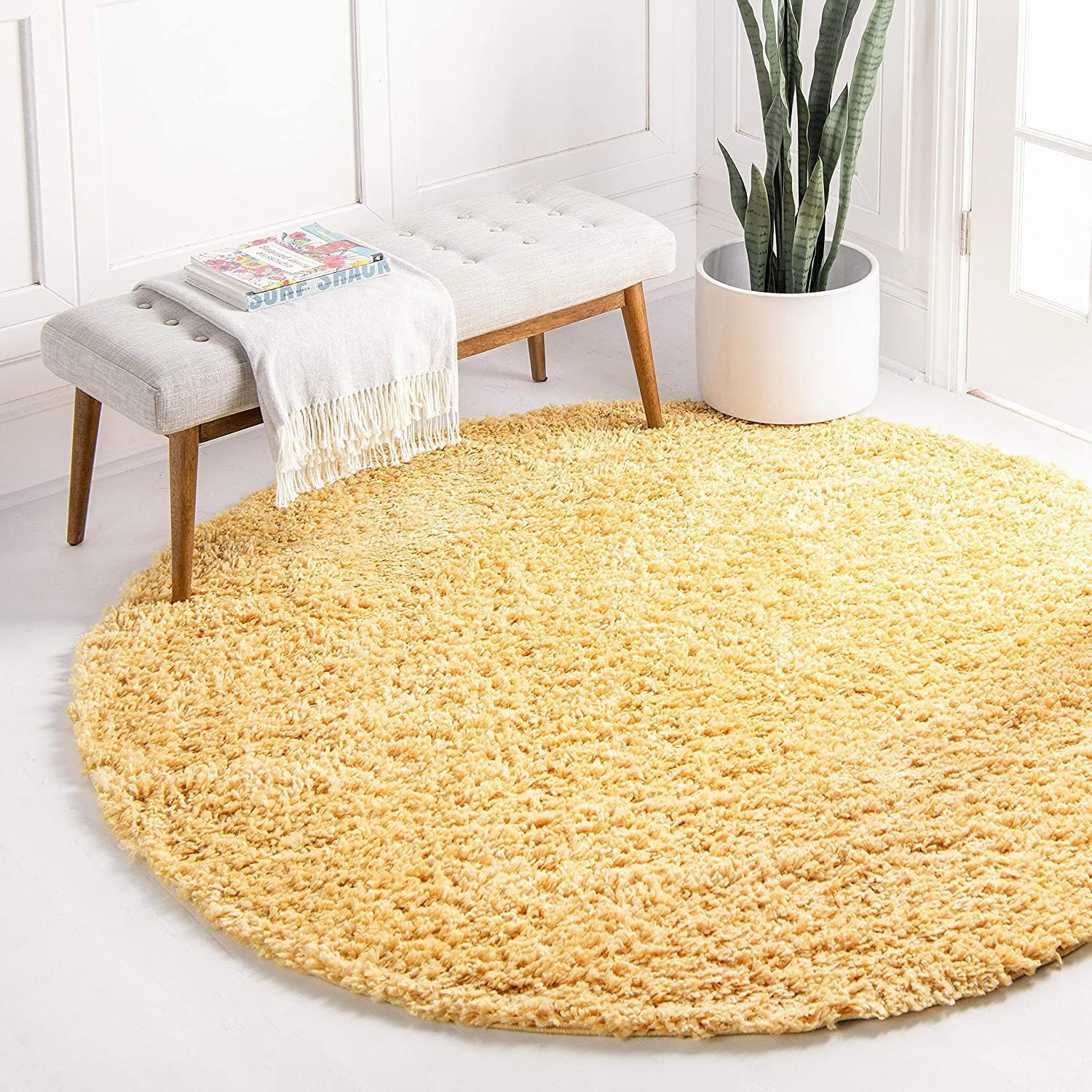 KALKI Gold Circle Shaggy Rug Small X Large Round Shag Pile Mat Etsy