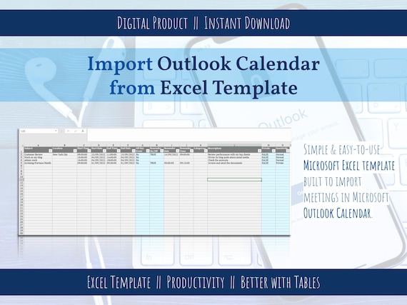 Import From Microsoft Excel to Outlook Calendar Automatic Template Agenda  and Calendar Management - Etsy