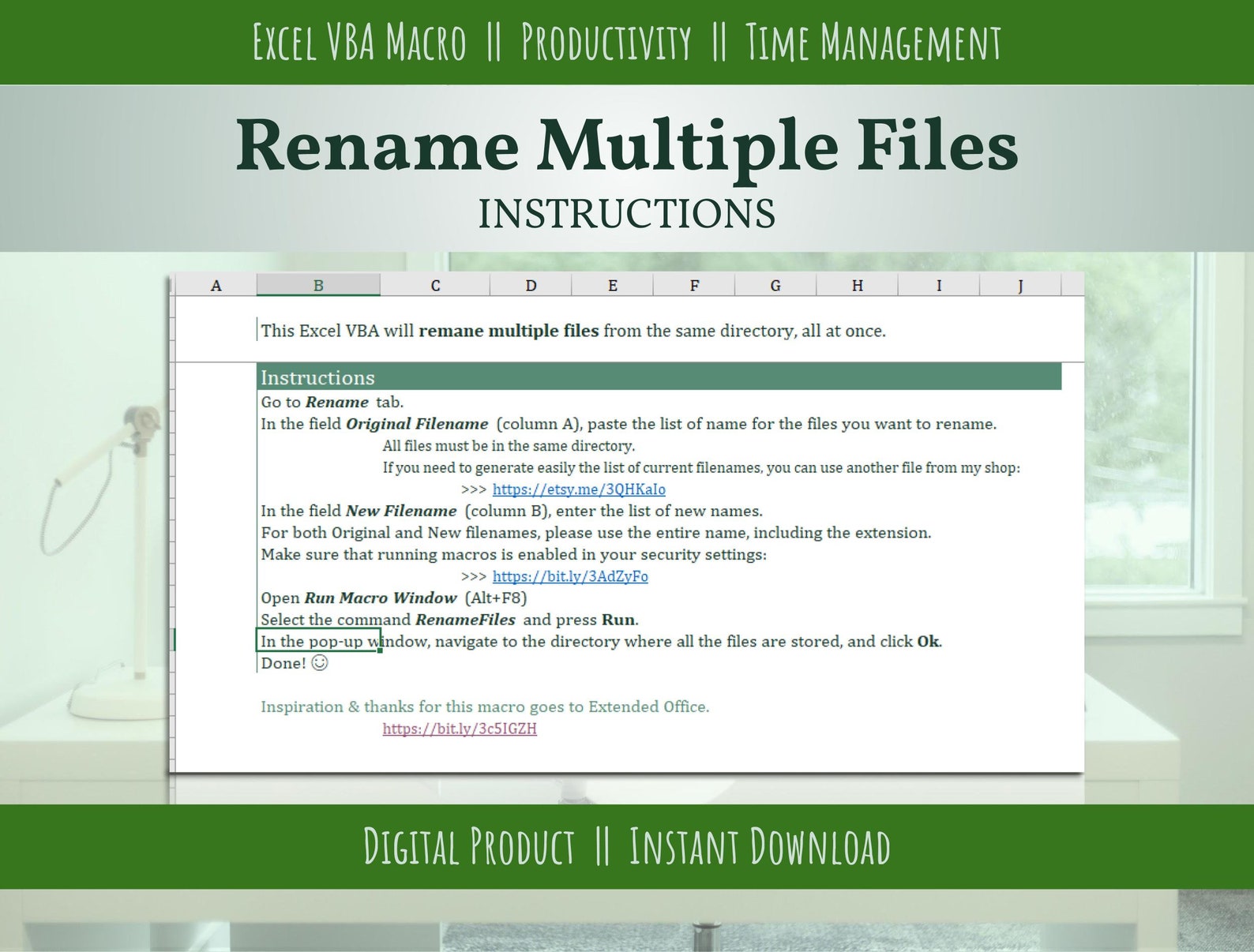 Rename Multiple Files Simultaneously, Using Excel Macro VBA Works