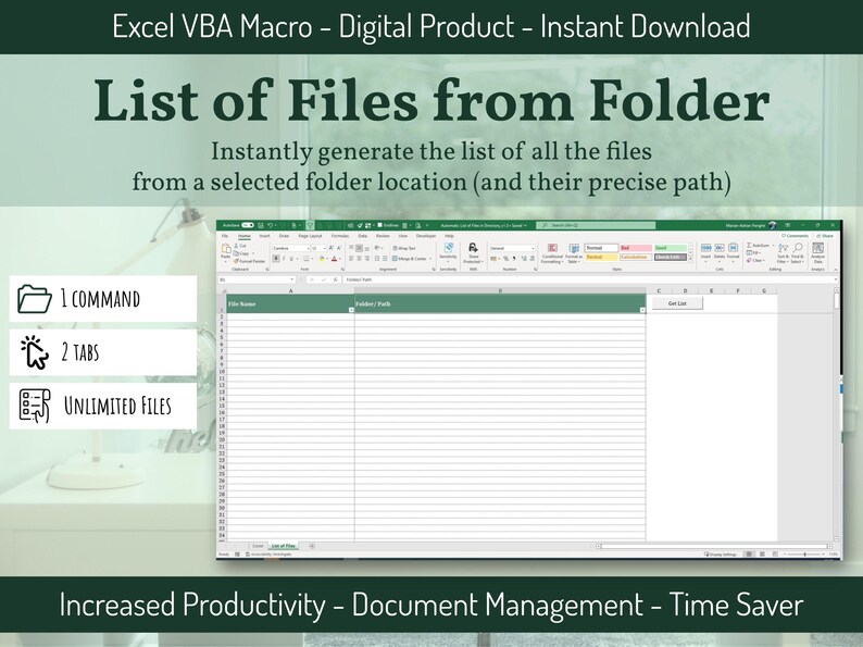 Excel File List Creator | VBA Macro, Document Management (digital ...