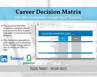 Job Offer Evaluation - Career Decision Template | Career Coach | Professional Growth [Google Sheets]