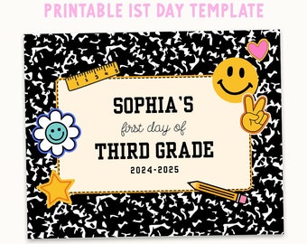 Letrero imprimible editable para el primer día de clases, plantilla para el letrero del primer día de cualquier grado, plantilla imprimible para el regreso a clases para niños, letrero del primer día