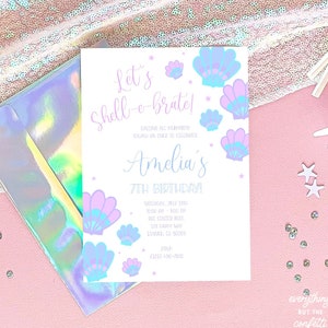 Let&#39;s Shell-e-brate Birthday Party Invitation Template, Shellebrate Party Invites, Mermaid Party Invitation Printable Editable Template DIY