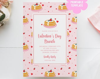 Valentines Brunch Party Invitation Template, Valentine Tea Party Brunch Invitation Template, DIY Valentine's Day Party Invitations Printable