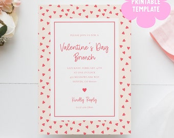 Valentine's Hearts Invitation Template, Valentine Tea Party Invitation Template, DIY Valentine's Day Party Invitations, Printable Party