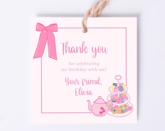 Let's Par-tea Editable Printable Square Tags Template, Tea for Two, Tea for Three, Tea Party Favor Tags, Birthday Tea Party Favor Tags DIY