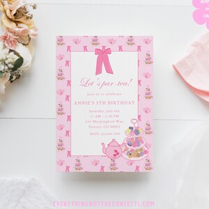 Let&#39;s Partea Birthday Invitation Template, Tea Party Birthday Invite Editable Template, Printable Tea Party Invitation, Digital Party Invite