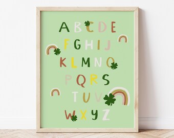 Impression numérique de l'alphabet de la Saint-Patrick, art mural alphabet, art mural saisonnier pour chambre d'enfants, art mural St Patty, art alphabet de la Saint-Patrick