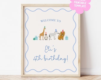 Party Animals Editable Printable Party Sign Template, Animal Party Theme Birthday Decor, Printable Sign Template Instant Download DIY Decor
