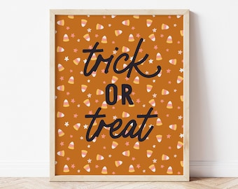 Des bonbons ou un sort Art mural numérique, oeuvre d'art numérique pour Halloween, décoration de fête d'Halloween, produits à imprimer pour les enfants, impression de fête, fête d'Halloween