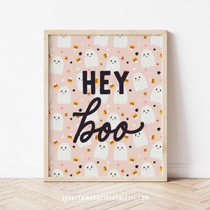 Hey Boo Digital Wall Art, Digital Artwork for Halloween, Halloween Party Decor, Printables for Kids, Party Printable, Halloween Printable