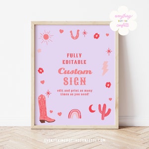 Cowgirl Party Sign Template, Yeehaw Birthday Party Sign, Editable Printable Instant Download Rodeo Cowgirl First Rodeo Sign Template Kids