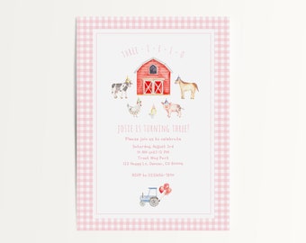 Printable Farm Birthday Party Invitation Template, Farm Animals Birthday Invitation, Barnyard Printable Birthday Invite, Three I E I O Party