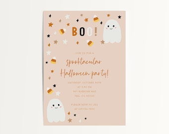 Boo Halloween Party Invitation Template, Cute Halloween Invitation, Kids Halloween Party Invite Template, Editable Printable DIY Invitation