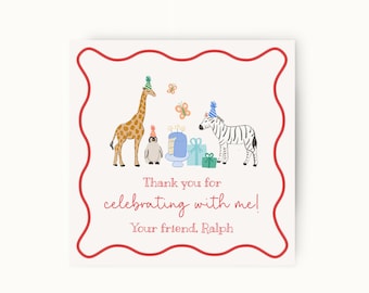 Party Animals Editable Printable Square Tags Template, Party Animals Birthday Party Favor Tags Template, Instant Download Animal Favor Tags