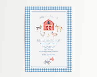 Printable Farm Birthday Party Invitation Template, Farm Animals Birthday Invitation, Barnyard Printable Birthday Invite, Three I E I O Party