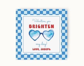 Printable Heart Sunglasses Valentine Template, Valentine You Brighten My Day Valentine Card, Classroom Valentines, School Valentines Tag