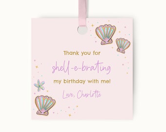 Let's Shell-e-brate Gift Tags, Editable Printable Favor Tags, Instant Download, Under the Sea Party, Mermaid Themed Party Printables Kids