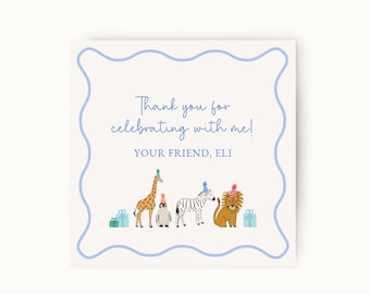 Party Animals Editable Printable Square Tags Template, Party Animals Birthday Party Favor Tags Template, Instant Download Animal Favor Tags