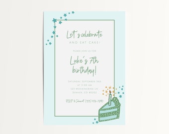 Birthday Cake Party Invitation Template, Editable Printable Party Printables for Kids, Birthday Party Invitations, DIY Invitations for Kids