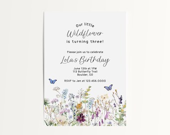 Wunderliche Garten bearbeitbare druckbare Einladungsvorlage, Geburtstagseinladung unsere kleine Wildblumensofort-Download, Einladungsvorlage DIY