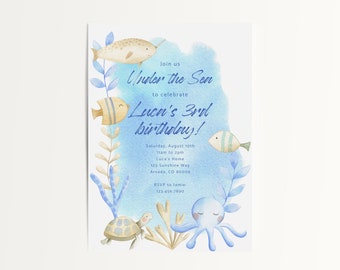 Under the Sea Invitation Template, Printable, Editable, Instant Download, Kids Party Invite, Birthday Party for Kids Invitation DIY Template