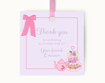Let's Par-tea Editable Printable Favor Tags Template, Tea for Two, Tea for Three, Tea Party Gift Favor Tags, Birthday Tea Party Tags DIY