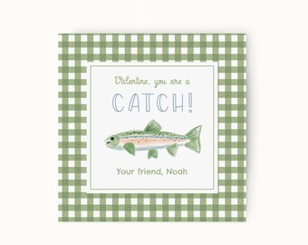 You're a Catch Kids Valentines Card Tag Printable Template, Fishing Valentines, You're A Great Catch Valentine, Preschool Kids Valentines