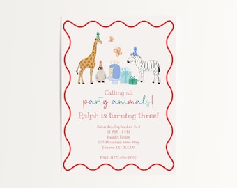 Calling All Party Animals Geburtstagseinladung Bearbeitbare druckbare Vorlage, Party Animals Geburtstagseinladung, druckbarer Sofort-Download einladen