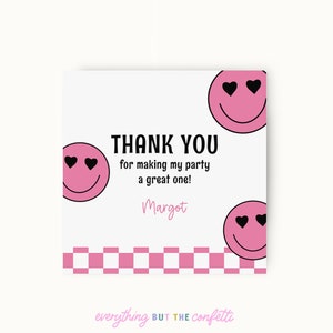 Smiley Faces Editable Printable Party Favor Tags Template, Kids Party Tags Template, Smileys One Happy Babe Two Cool Template DIY Party Tags