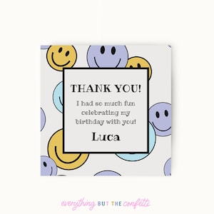 Smiley Faces Party Favor Tag Template, Printable Editable DIY Birthday Party Favor Tags, Favor Tags for Kids Template, Instant Download