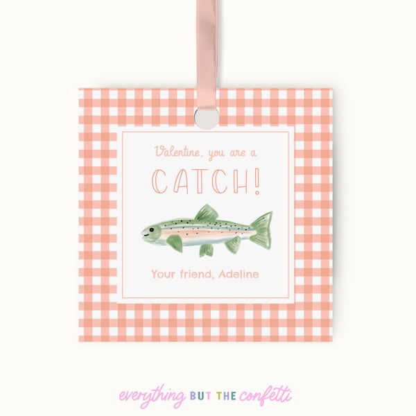 You're a Catch Kids Valentines Card Tag Printable Template, Fishing Valentines, You're A Great Catch Valentine, Preschool Kids Valentines