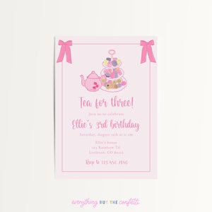 Tea for Three Birthday Party Invitation Template, Tea for Three Printable Invite, Tea Party Birthday Editable Template, DIY Tea for 3 Invite