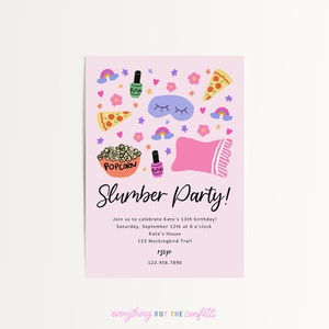 Sleepover Invitation, Slumber Party Invitation Template, Printable Sleepover Birthday Invite Template, Editable Invitation, Girl Birthday