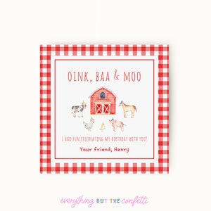 Farm Birthday Editable Printable Favor Tags Template, Three I E I O, Oink Baa Moo Second Birthday, Barnyard Party Gift Favor Tag Template