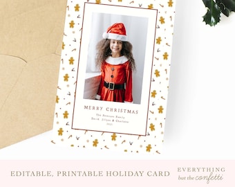 Plantilla de tarjeta con foto para las fiestas, tarjeta navideña imprimible y editable, tarjetas navideñas, tarjetas navideñas, tarjetas con foto para hacer tú mismo para las fiestas navideñas